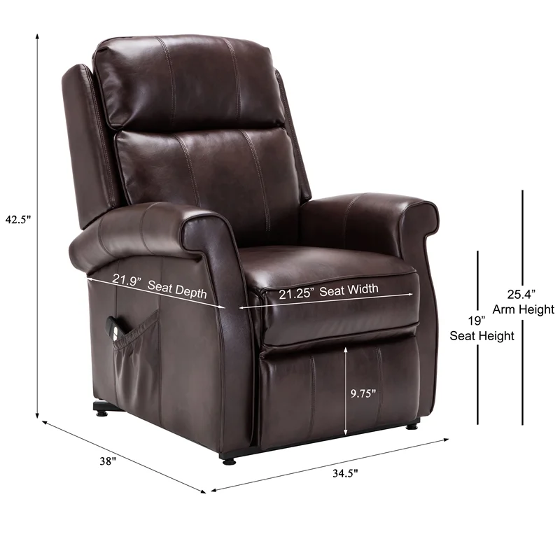 Bowery Hill Traditional Styled Faux Leather Lift Chair in Brown