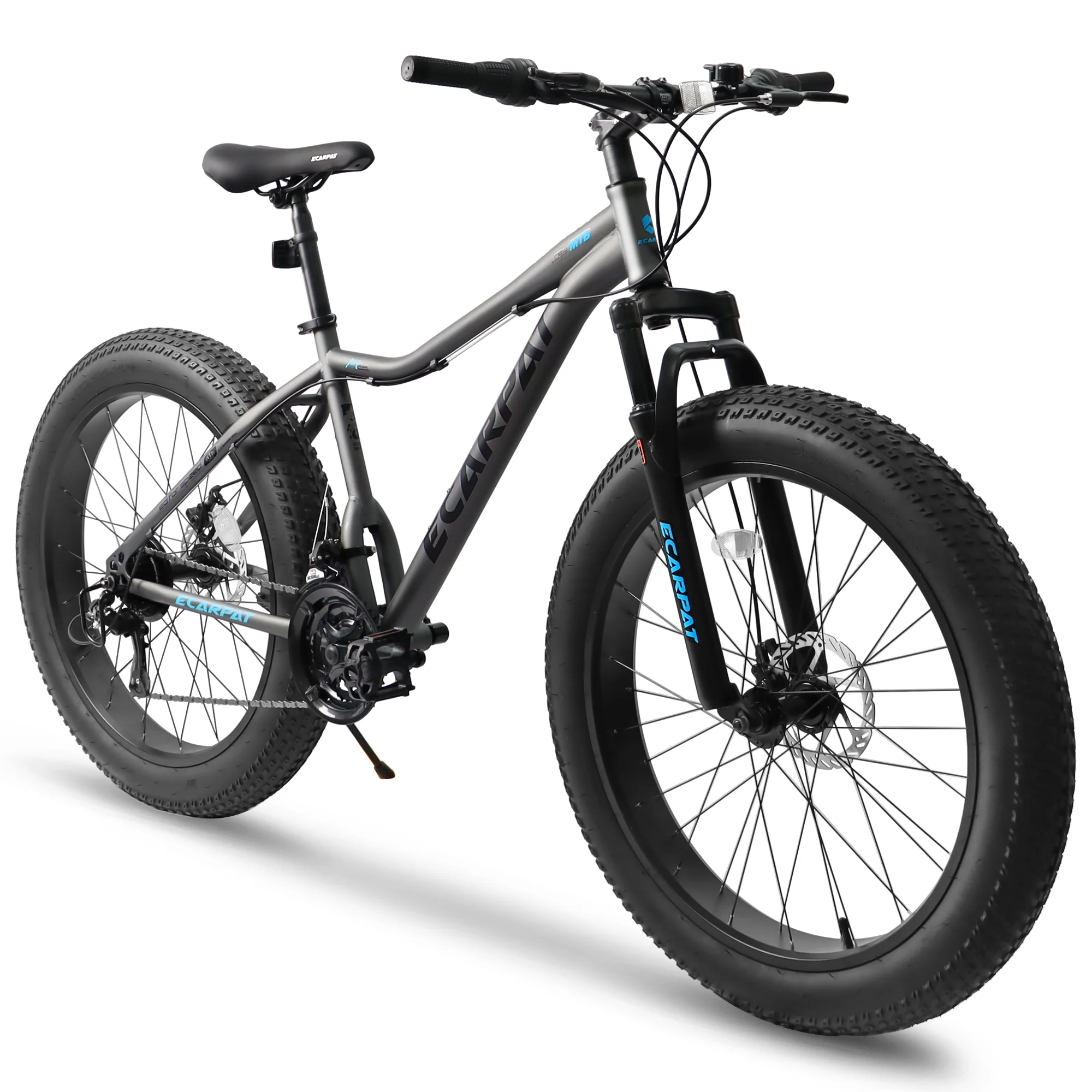 26 Inch Fat Tires Mountain Bike, 26x4" Wide Wheels, 21-Speed Mens Womens Trail Beach Snow Commuter City Mountain Bike, Carbon Steel Frame Disc Brakes Grip Shifter Front Fork Bicycles