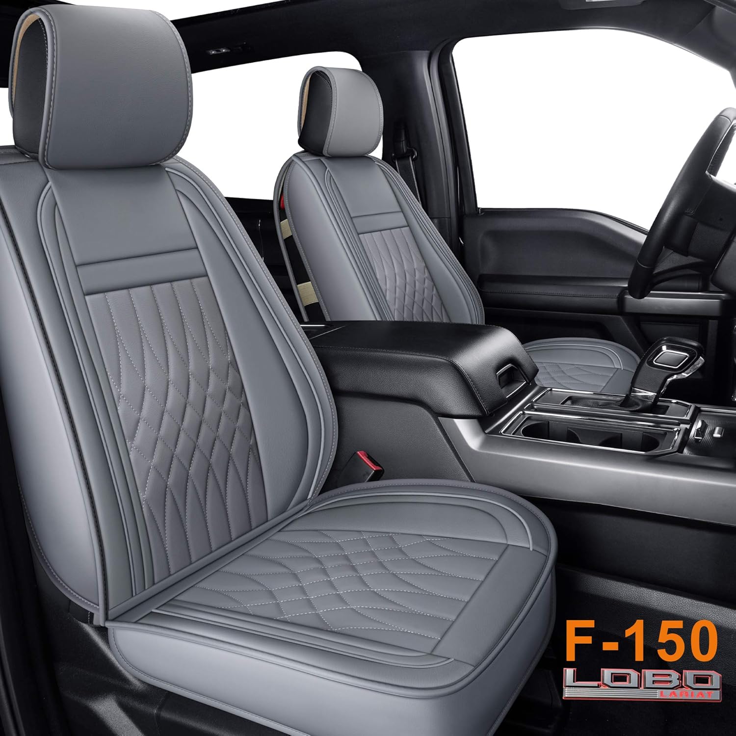 Front and Back Seat Covers fit for F-150 F150 Crew Cab from 2015 to 2020 and fit for F250 F350 F450 Crew Cab from 2017 to 2020 with Faux Leather (Black & Red Full Set)