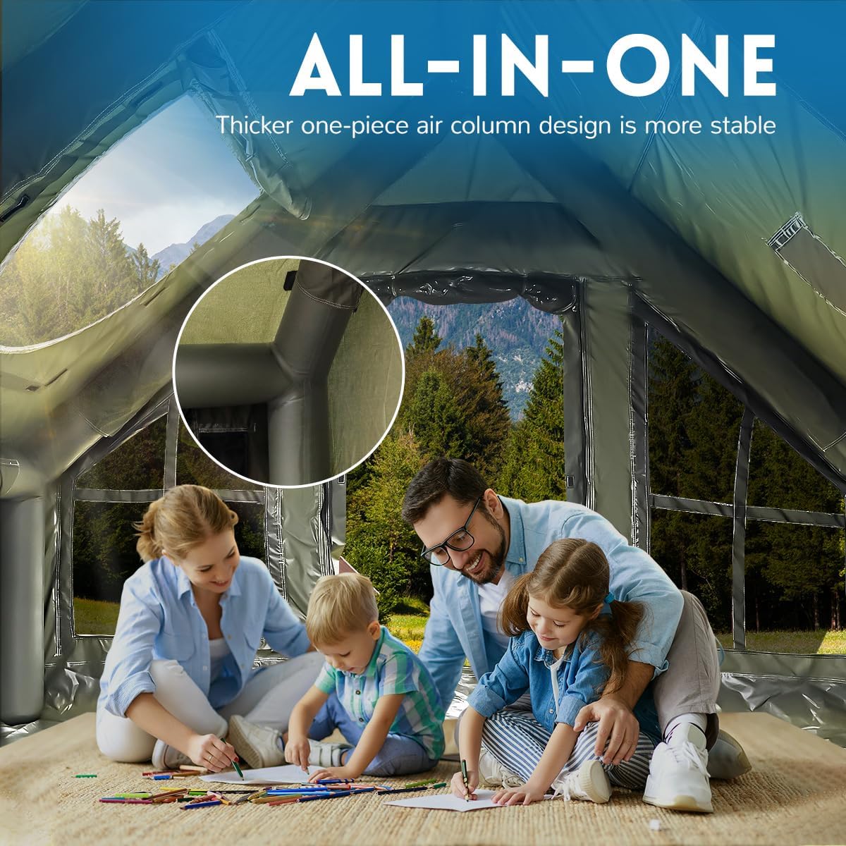 Inflatable Camping Tent with Pump, 4 Season Inflatable Tents for Camping,Inflatable Tent Waterproof Easy Setup Glamping Tent