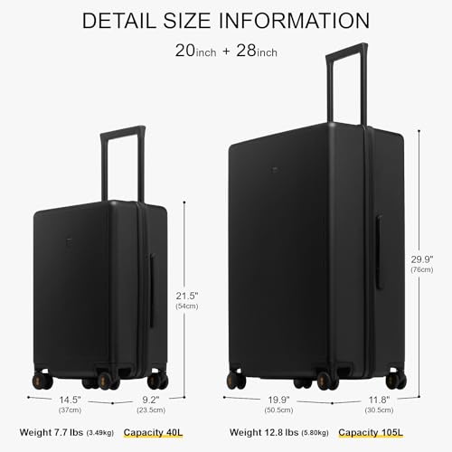 LEVEL8 Hard Shell Carry on Luggage Airline Approved, Carry-on Suitcases with Wheels, Lightweight Luminous Textured Hardside Travel Bag with Tsa Lock, 20 Inch, Black