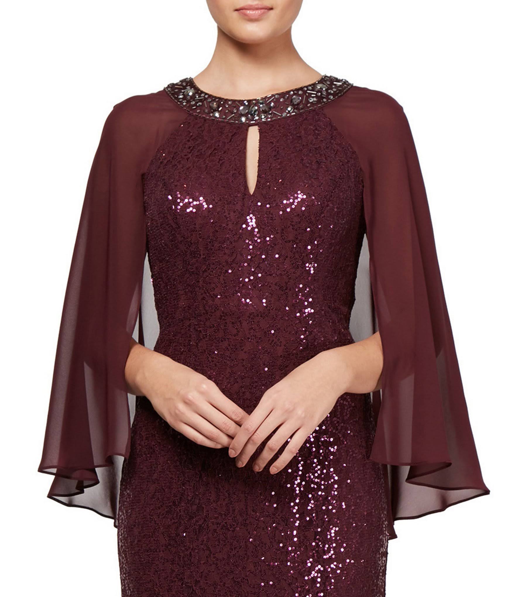 Ignite Evenings Sequin Lace Chiffon Capelet Gown - 10