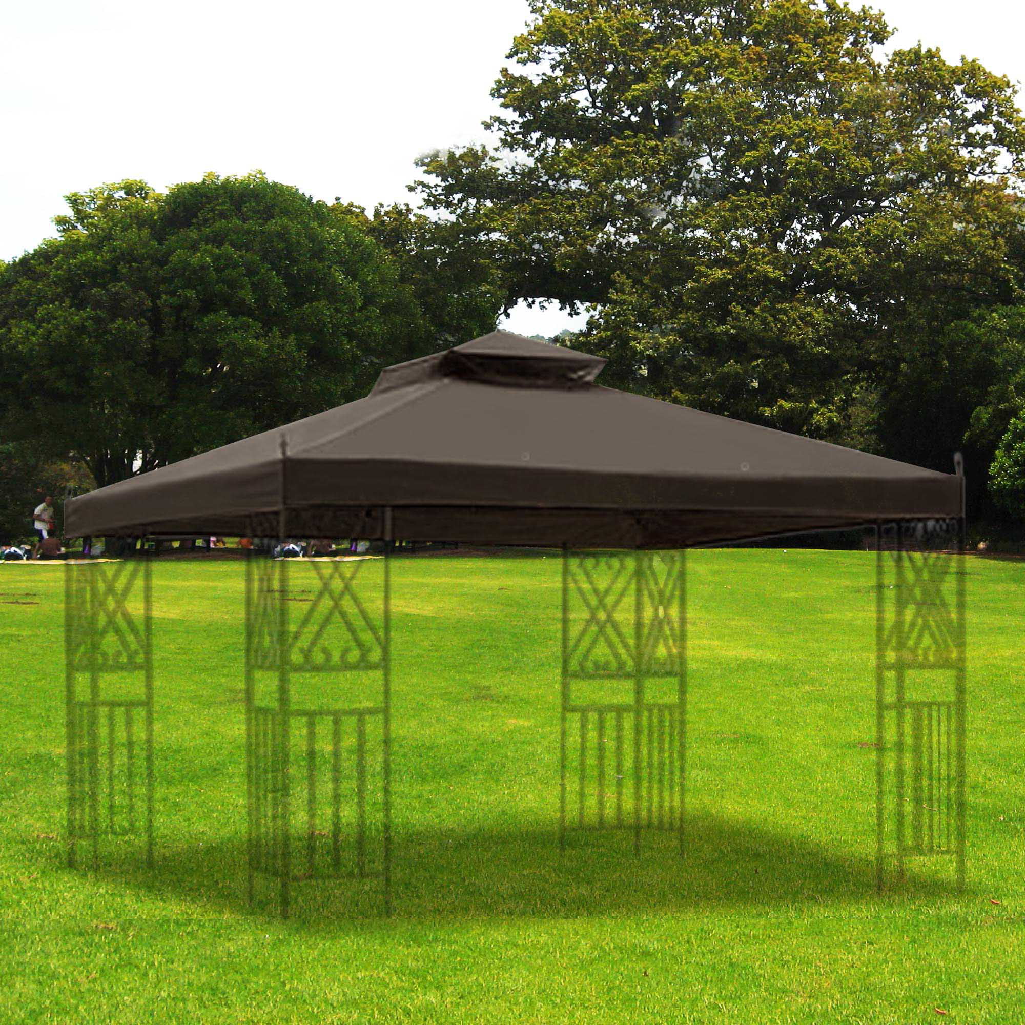 Yescom 10'x10' Gazebo Top Replacement for 2 Tier Outdoor Canopy Cover Patio Garden Yard Grey Y00910T09