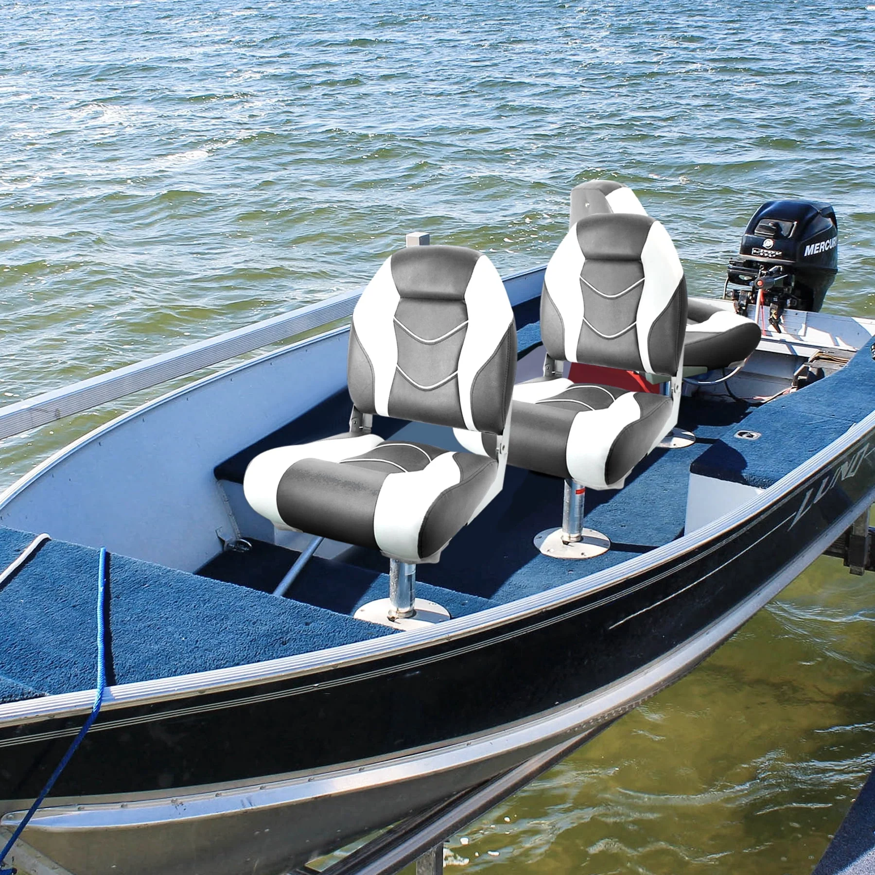 NORTHCAPTAIN S1 Pro Premium High Back Folding Boat Seat,Stainless Steel Screws Included,Charcoal/Black(2 Seats)