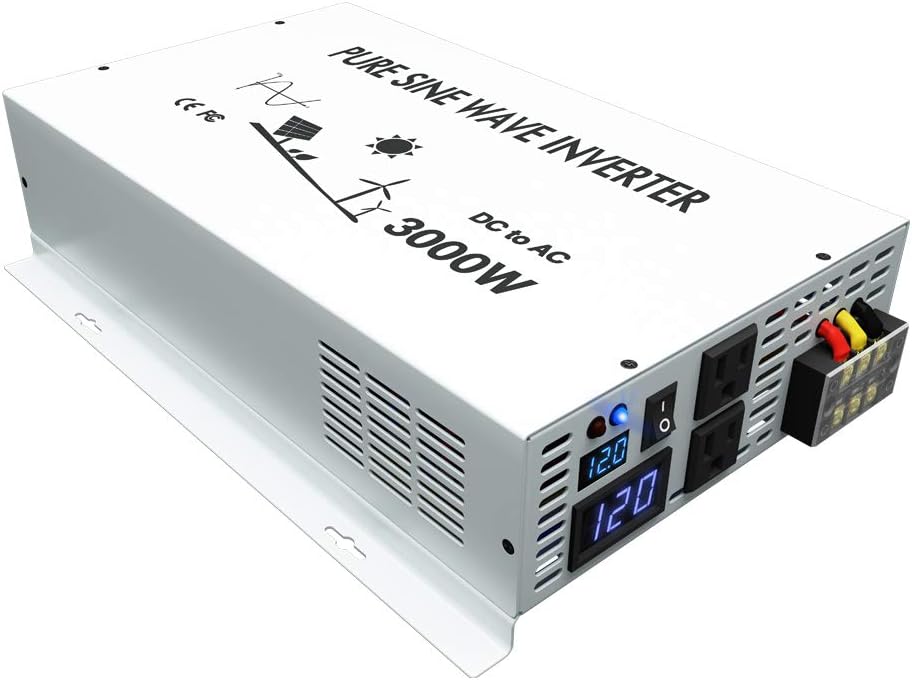 WZRELB 5000W Pure Sine Wave Power Inverter DC 48V to 110V 120V AC Car Inverter with Dual Outlets +Hardwire Terminal +Digital LED Display Solar Converter