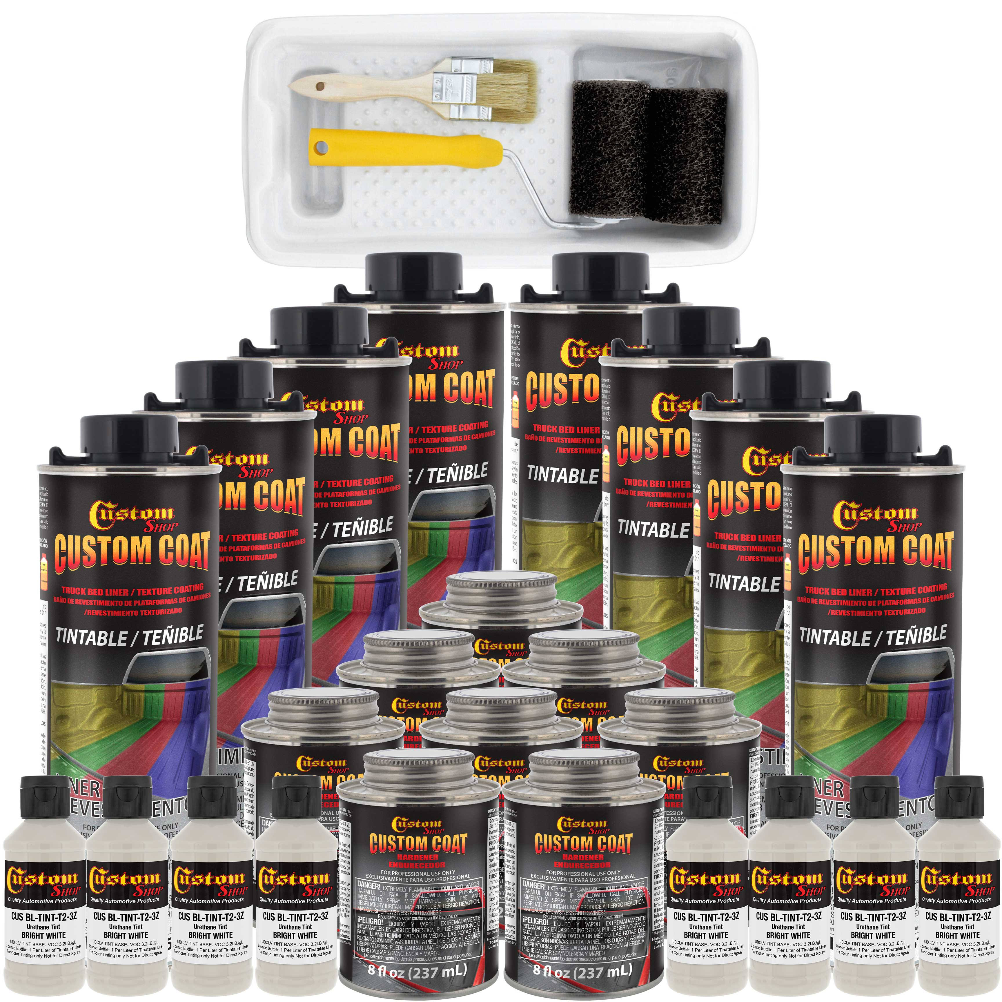 Custom Coat Bright White Urethane Spray-On Truck Bed Liner Kit w/Free Roller, Tray u0026 Brush, 8 Liters