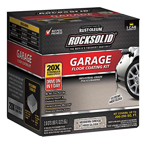 Rust-Oleum 293513 RockSolid Polycuramine Garage Floor Coating, 2.5 Car Kit, High Gloss Gray