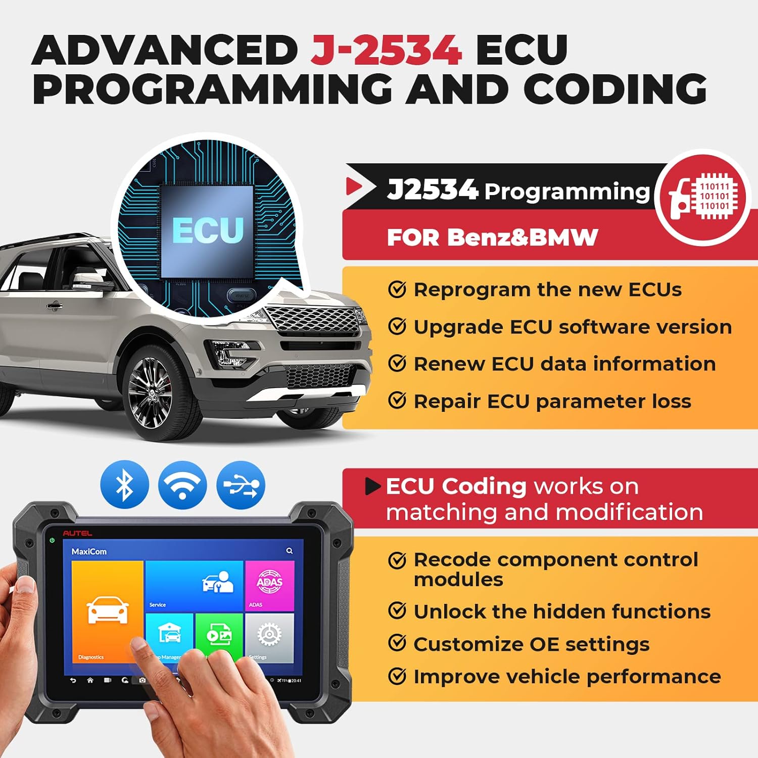 Autel Scanner MaxiCom MK908P 2022: Updated of MS908S Pro Same as Maxisys Elite, J2534 Programming Tool with No IP Restriction, Advanced ECU Coding, 36+ Service, Active Test, Free Car Battery Tester