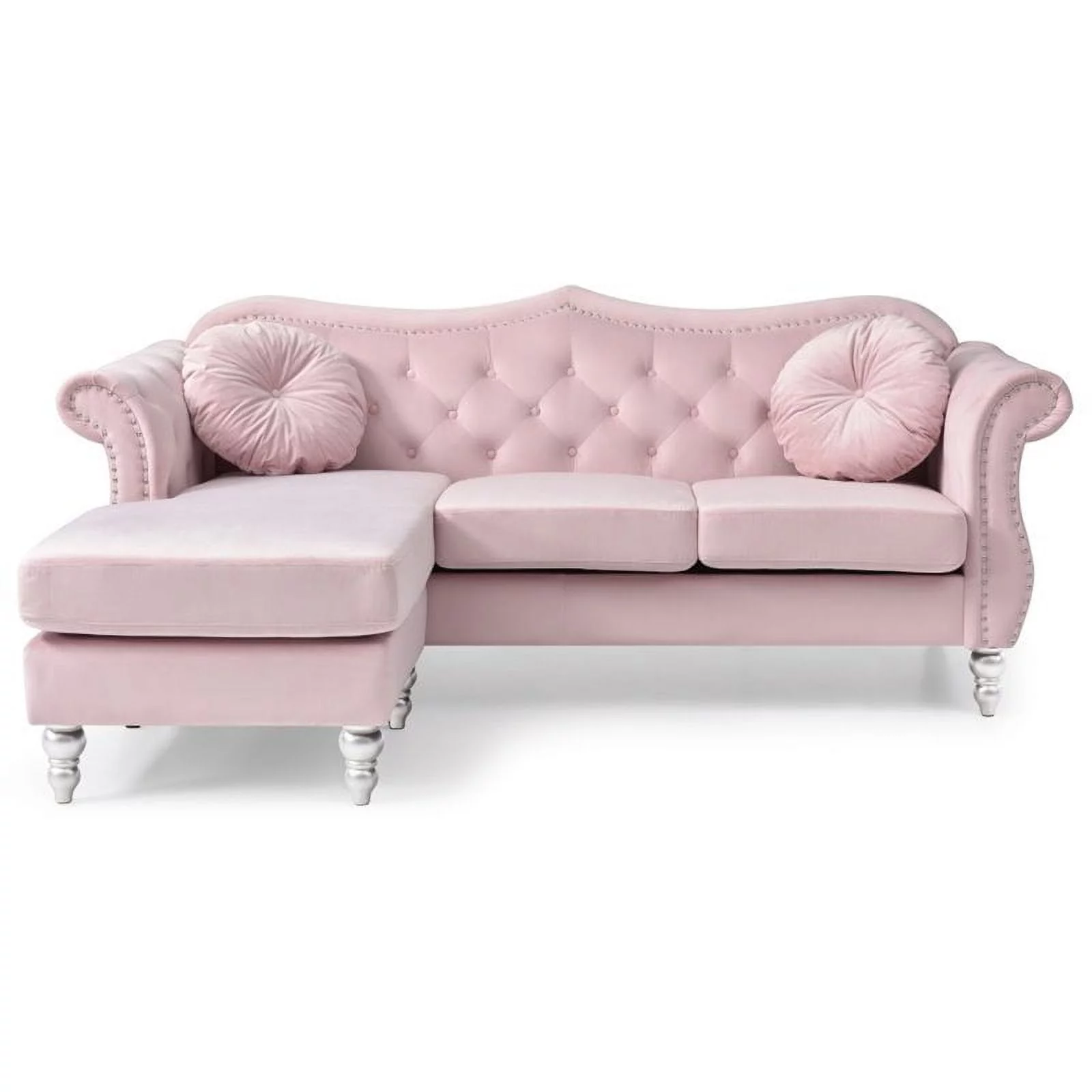 Home Square 2-Piece Furniture Set with Sofa Chaise and Chair in Pink