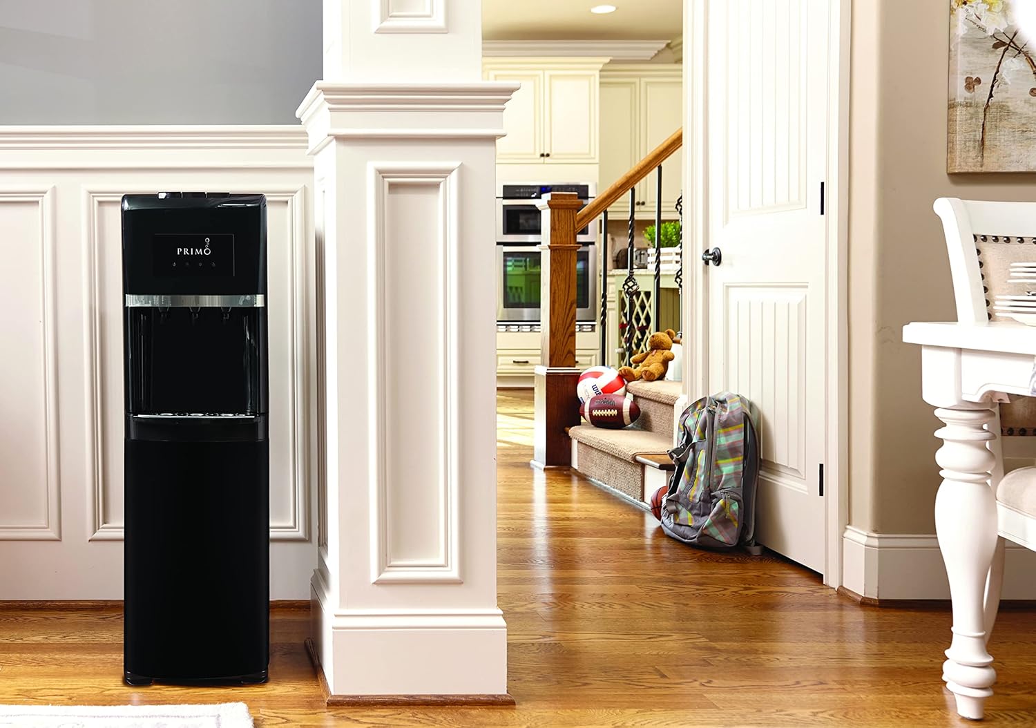 Primo Bottom Loading Self-Cleaning Water Dispenser, 3 Temp (Hot-Cool-Cold) Water Dispenser for 5 Gallon Bottle w/Child-Resistant Safety Feature, Black with Black Stainless Door