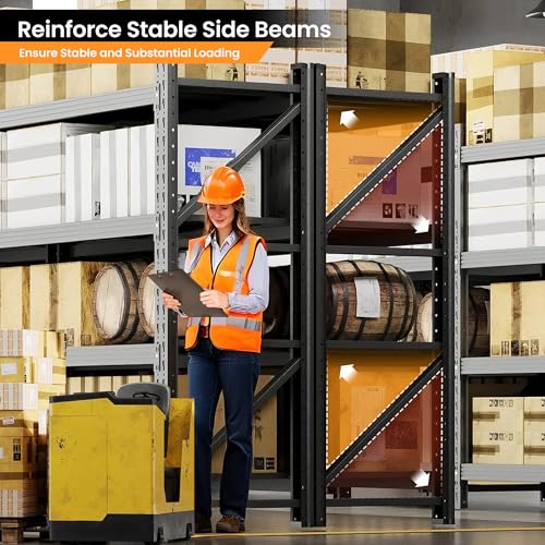 71” W Storage Shelves Heavy Duty, 5000LBS Metal Garage Shelving Units, 4 Tier Storage rack shelf, Steel Industrial Shelving , Adjustable Standing Shelf for Basement/Warehouse 71"W x 24"D x 70"H, Black