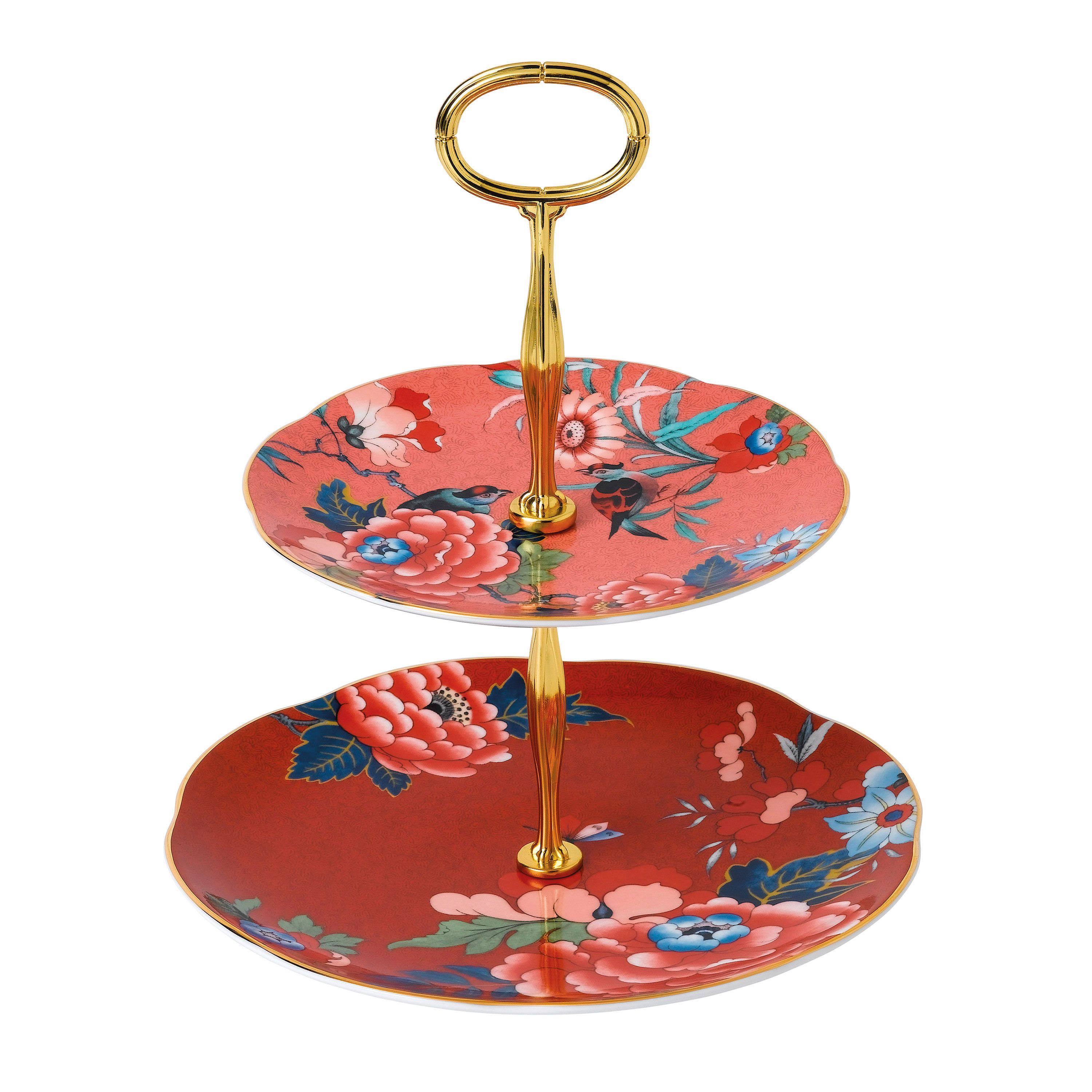 Wedgwood Paeonia Blush Cake Stand Two-Tier (Coral u0026 Red)