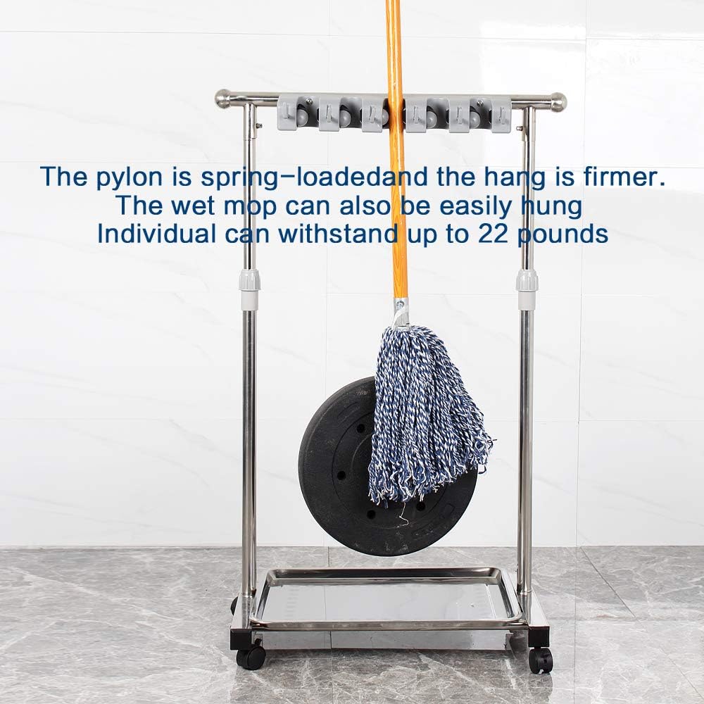 QTJH Broom And Mop Holder Put Wet Mops Movable Floor-Mounted Mop Rack Floor Standing Cleaning Tool Cart Storage For Garden Garage Schools, Hospitals, Factories, Hotels,Property Companies