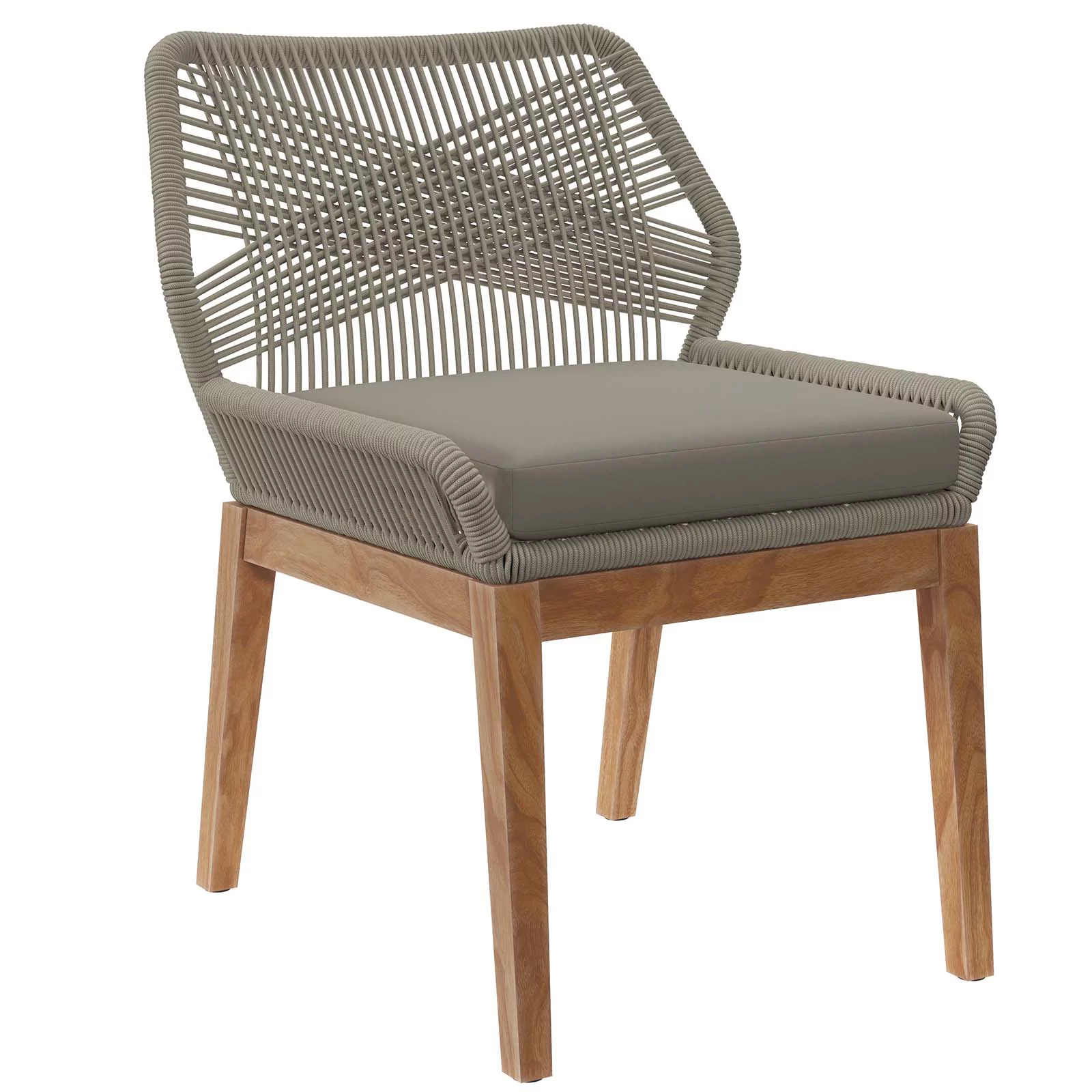 Modway Wellspring 5-Piece Outdoor Patio Teak Wood Dining Set in Light Gray Greige