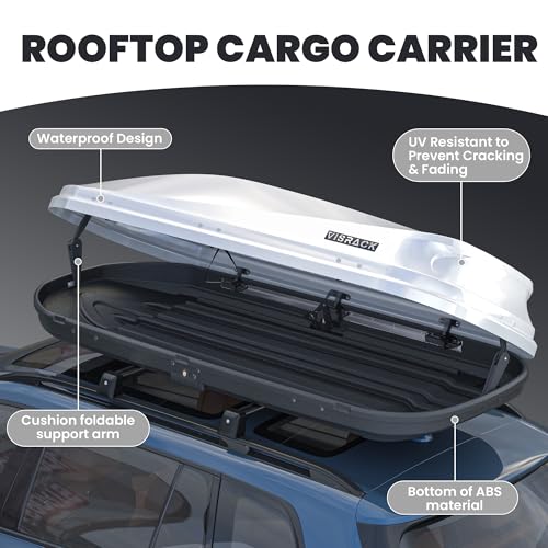 White Rooftop Cargo Box Carrier Large 21 Cubic Feet Car Top Mount Travel Luggage Storage,Dual Side Opening,Heavy Duty Waterproof Roof Storage Box Extra Keys,75.98" L x 31.5" W x 14.96" H