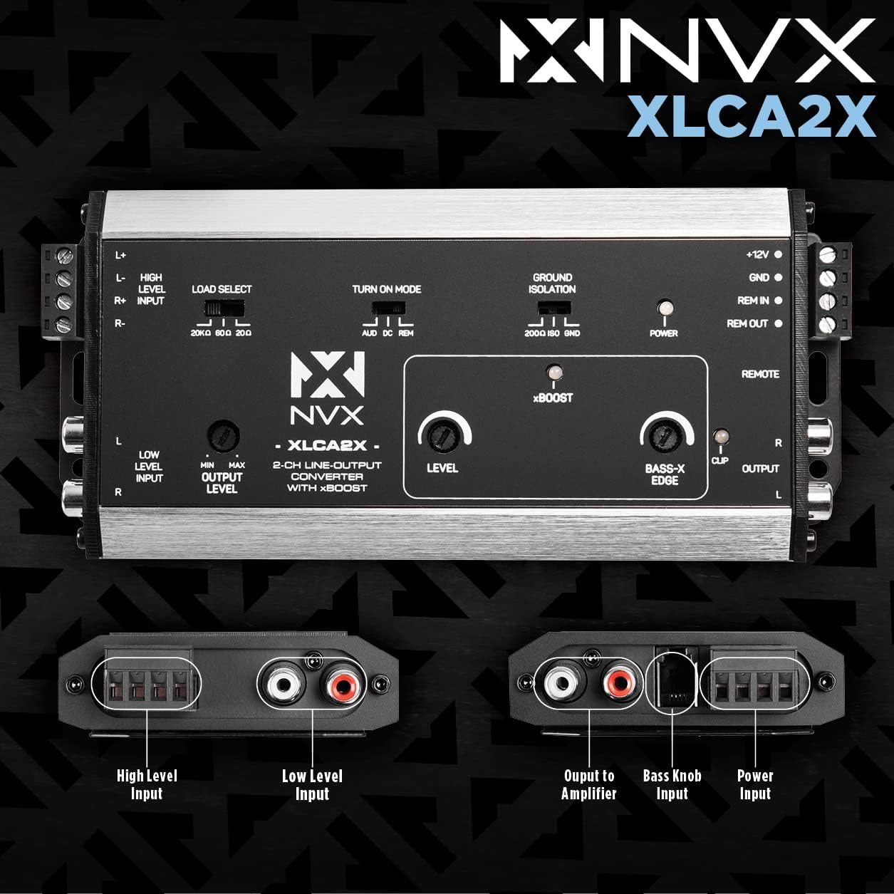 NVX XLCA2X X-Series PRO 2-Channel Line Out Converter Digital Bass Enhancer with xBOOST, Impedance Matching, and Remote Level Control