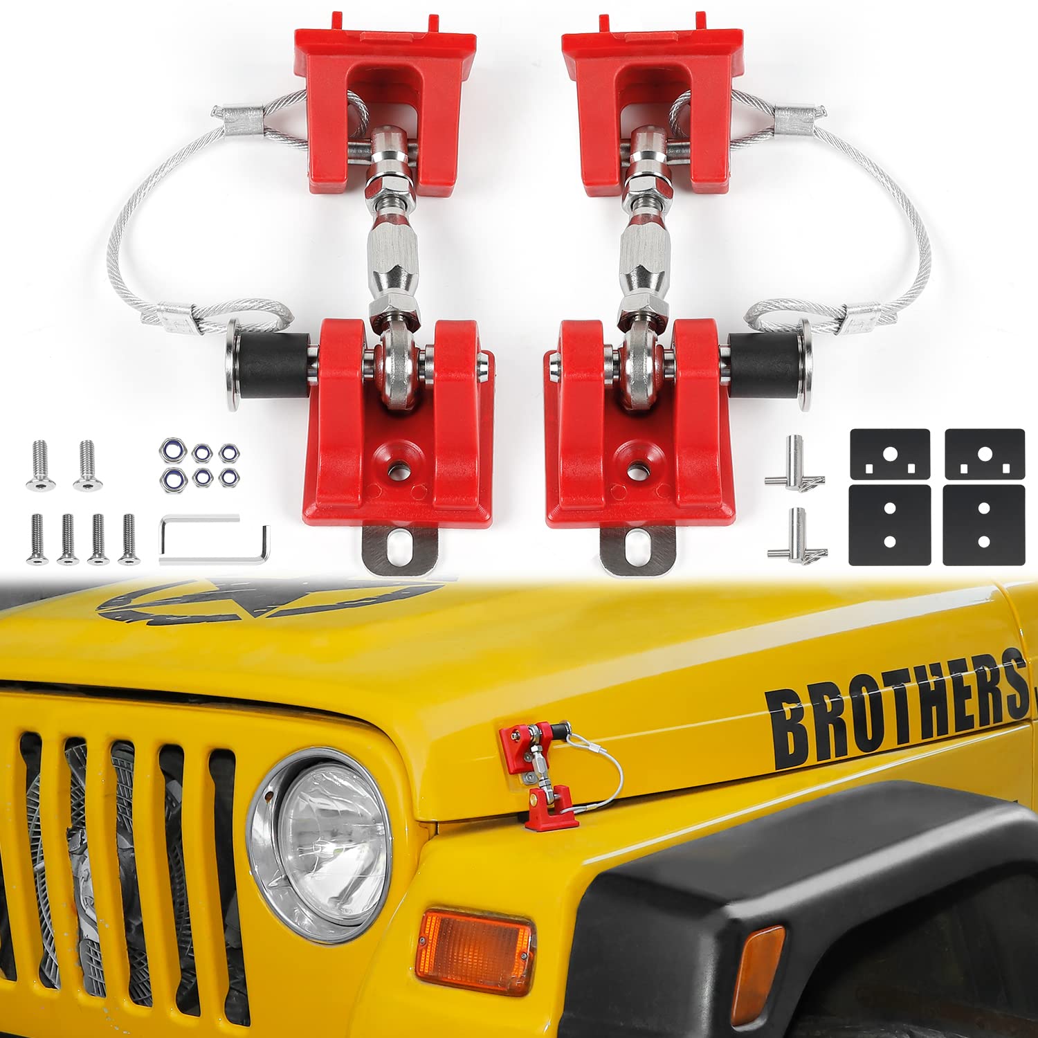 SQQP TJ Hood Latches for Jeep Wrangle,Locking Hood Catch Kit Aluminum Alloy Hood Locks for 1997-2006 for Jeep Wrangle TJ(Red) Pack of 2