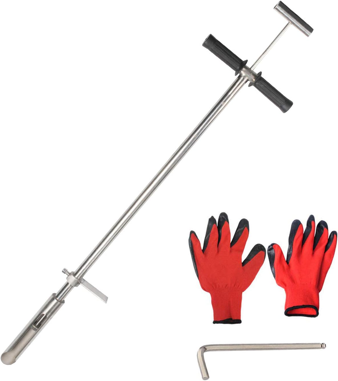 40" Soil Sampler Probe Rod with Sample Ejector, Soil Probe Sampler 304 Stainless Probe Step Tube with Foot Pedal T-Style Handle Soil Probes for Soil Sampling, Lab Garden Soil Test Tool Scaled Kit