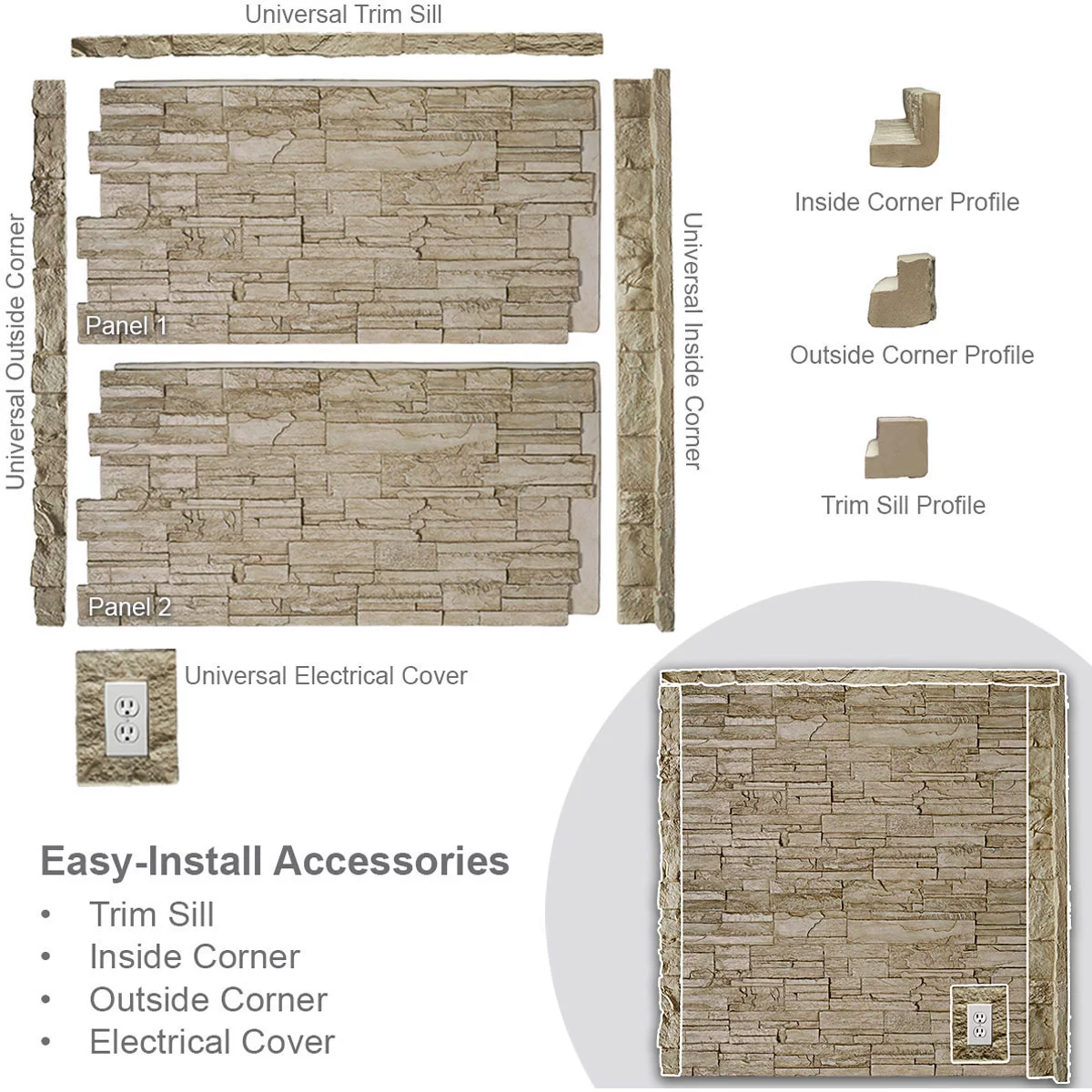 Ekena Millwork 45.75"W x 24.50"H x 1.25"D Canyon Ridge Stacked Stone, StoneWall Faux Stone Siding Panel, Smokey Ridge - Curated Treasures Market