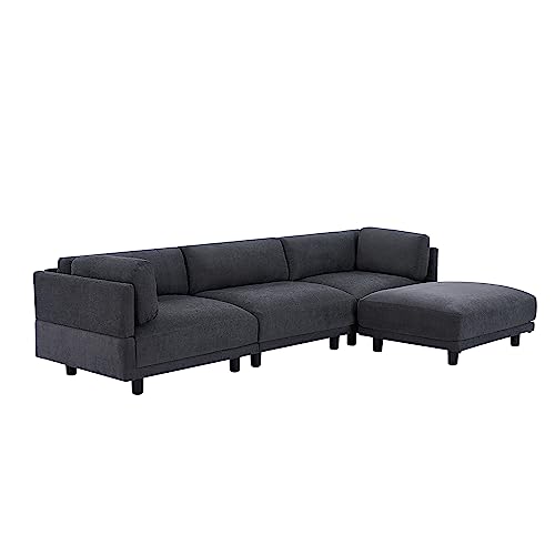 Fabric Upholstery Sectional Sofa Convertible Corner Sofa Set w/Reversible Ottoman Chaise for Living Room,L Shape Living Room Set Lounger Couch w/Padded Seat/Cushions&Plastic Legs for Apartment
