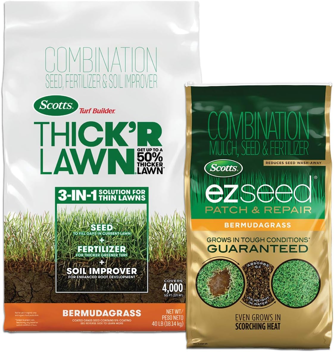Scotts Turf Builder Grass Seed Bermudagrass, 10 lb. - Full Sun - Built to Stand up to Scorching Heat and Drought - Aggressively Spreads to Grow a Thick, Durable Lawn - Seeds up to 10,000 sq. ft. Pack of 2