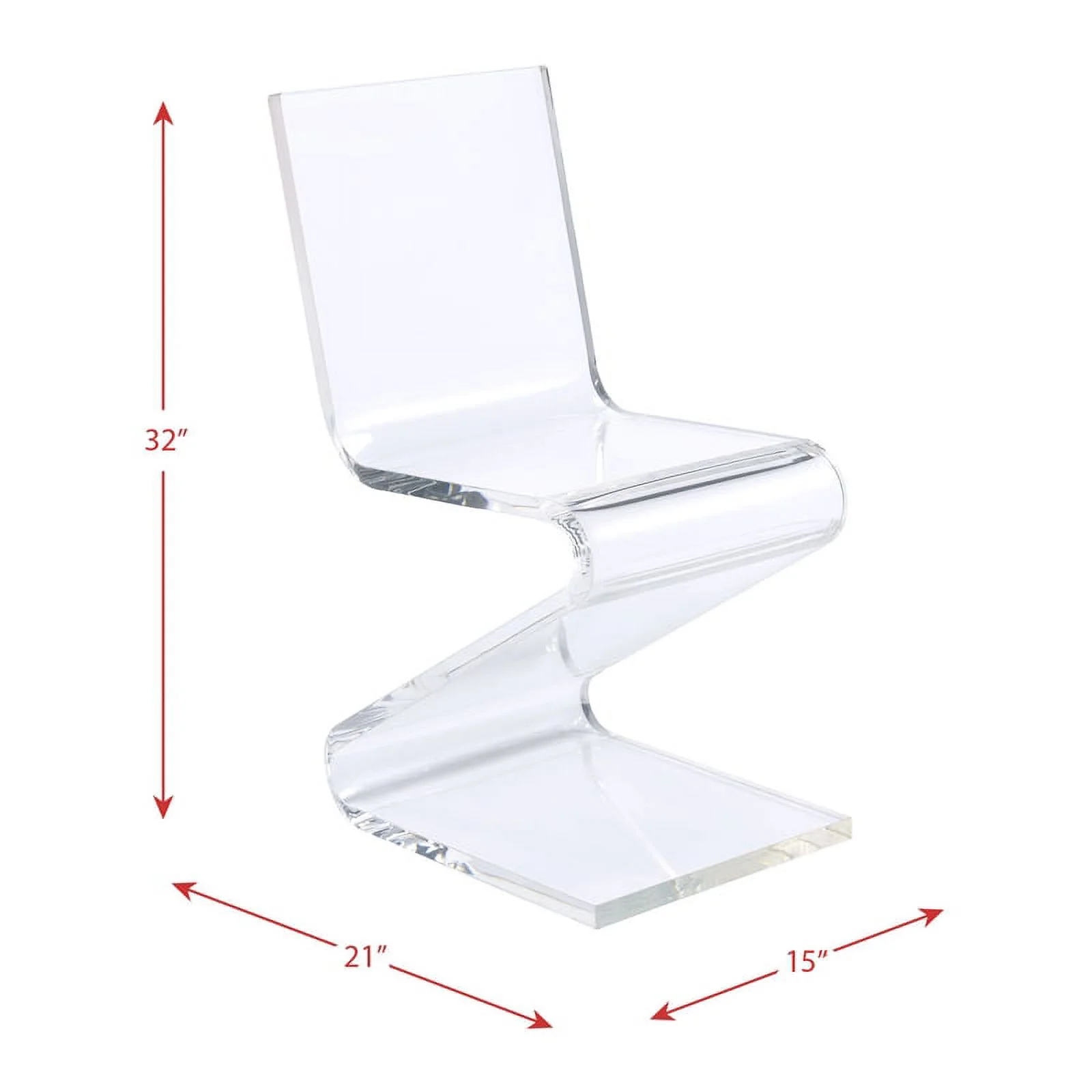 Bowery Hill 16" Modern Acrylic Plastic Z-Design Accent Chair in Clear