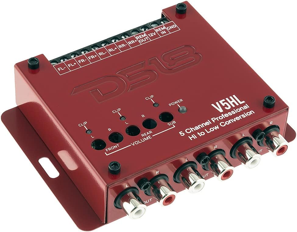 DS18 V5HL 5-Channel Line Out Converter, High-Level Speaker Signal to Low-Level RCA Adapter with Built-in Audio Sensing Technology; Produces Remote Trigger Output to Control Your Aftermarket Equipment Pack of 2