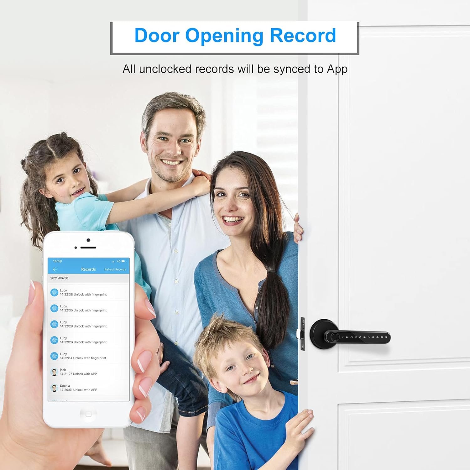 Smart Door Lock, Fingerprint Door Lock, Keyless Entry Door Lock with Handle, Smart Lever Door Lock with Bluetooth APP WiFi Control, Smart Fingerprint Door Lock Perfetc for Apartment, Office, Bedroom