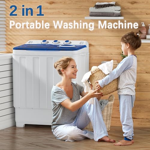 Portable Washing Machine, 2 In 1 Washing Machines, Twin Tub Compact Washer, Laundry Washer with Control Knobs/Timer Function/Drain Pump, Washer and Dryer Combo for Apartment, Dorms