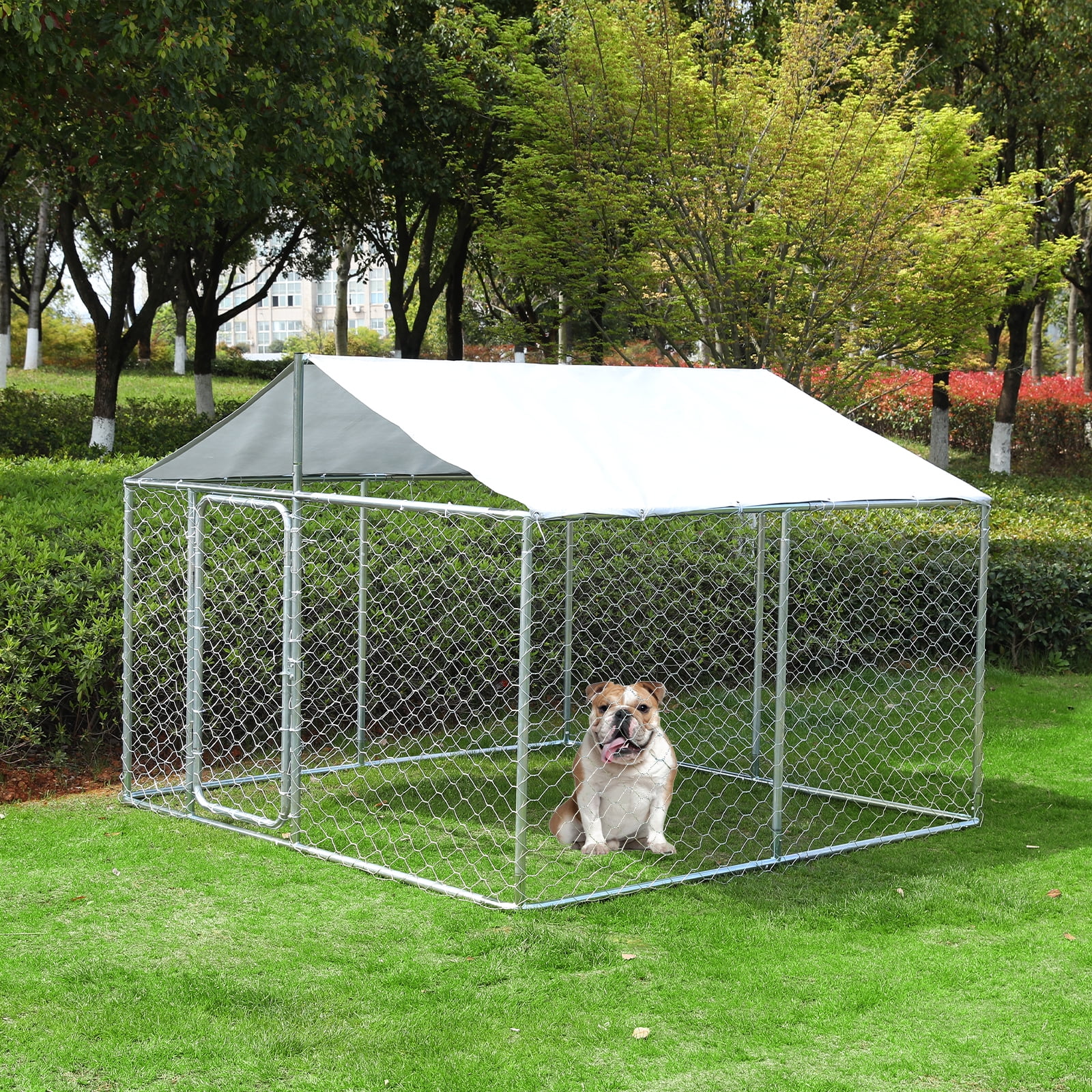 Outside Dog Kennels Playpen for Dogs Outdoor Dog Fence with Water-Roof Cover for Backyard Dog Run House - Curated Treasures Market