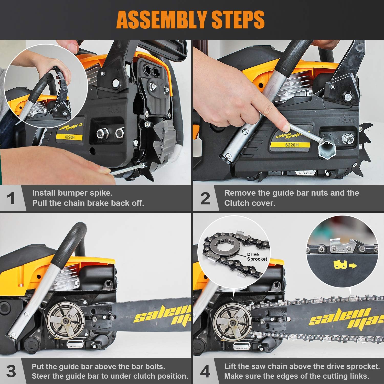 SALEM MASTER 6220H Chainsaw for Trees Gas Powered 62CC 2-Cycle Gas Chainsaw, 20-Inch Chainsaw, Handheld Cordless Petrol Gasoline Chain Saw for Farm, Garden and Ranch