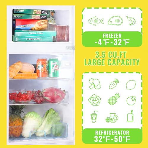 DEMULLER Small Refrigerator with Freezer, 2 Door Mini Fridge with Handle, Apartment Size Refrigerator Top Freezer Compact Fridge for Bedroom, Office, Garage, 3.5 Cu.ft