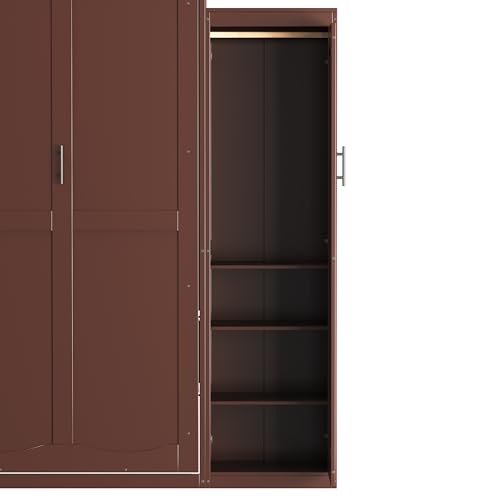 KLMM Wooden Murphy Bed Wall Bed with 2 Wardrobe and Storage Shelf,Foldable Platform Bedframe for Guest-Room Bedroom Study Office Use (White#E, Full)