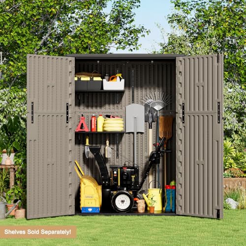 KINYING Horizontal Outdoor Storage Shed,47 Cu.ft Resin Outdoor Storage Cabinet Waterproof for Garden/Patio/Backyards
