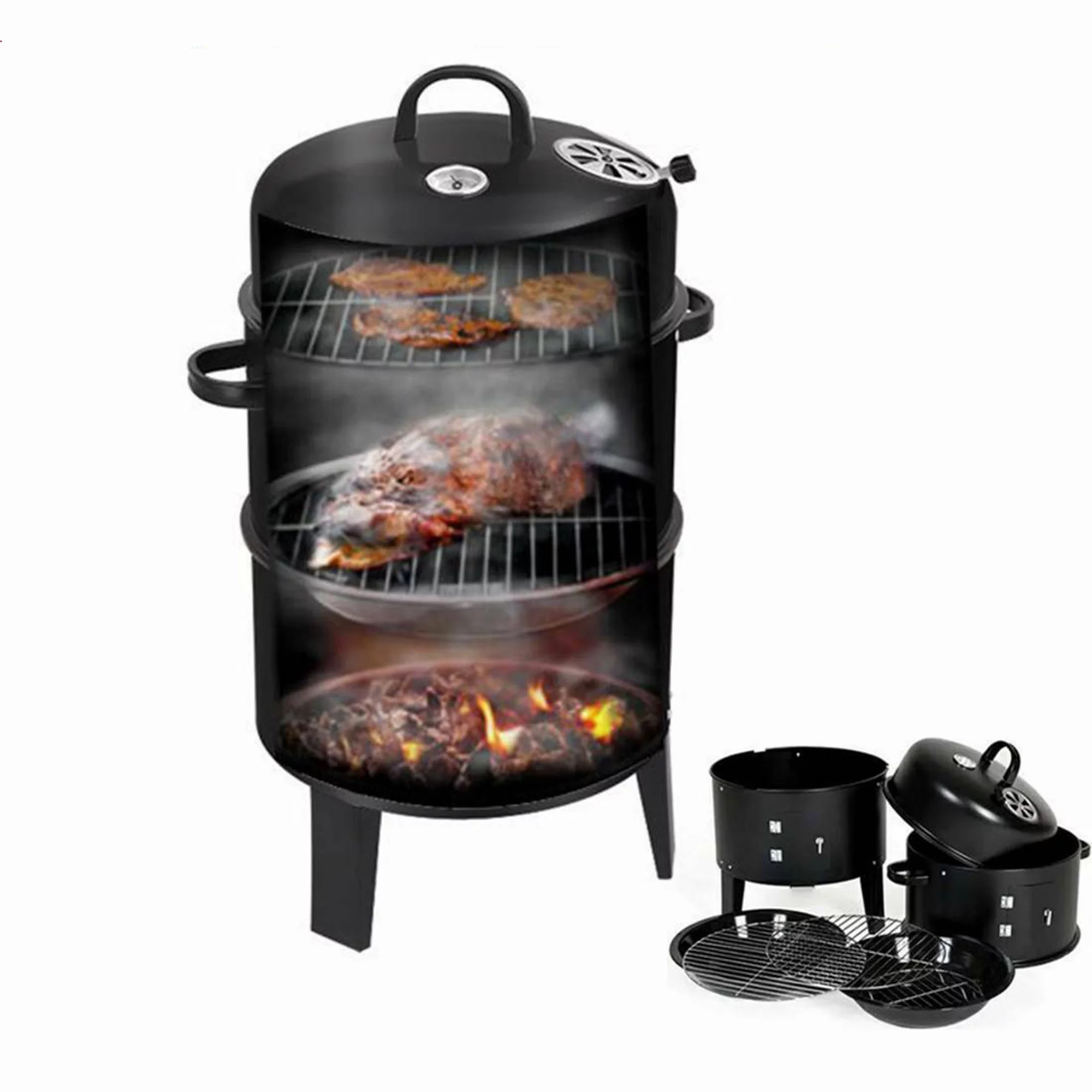 YouLoveIt Charcoal Grill, Smokeless Grill, Vertical Charcoal BBQ Smoker, 3 in 1 Charcoal Barbecue Grill Outdoor Vertical Smoke Portable Meat Cooker
