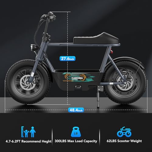 Caroma Peak 800W/1200W Electric Scooter with Seat, 16" All Terrain Fat Tire Electric Dirt Bike, Max 25/30Miles Ranges, Top Speed 20Mph, Electric Motorcycle Bicycle with Basket for Pets & Cargo