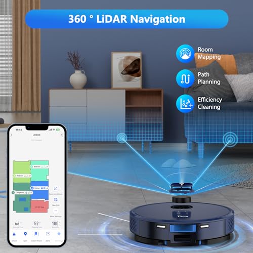 Tikom L9000 Robot Vacuum and Mop Combo, LiDAR Navigation, 4000Pa Robotic Vacuum Cleaner, Up to 150Mins, Smart Mapping, 14 No-go Zones, Good for Pet Hair, Carpet, Hard Floor