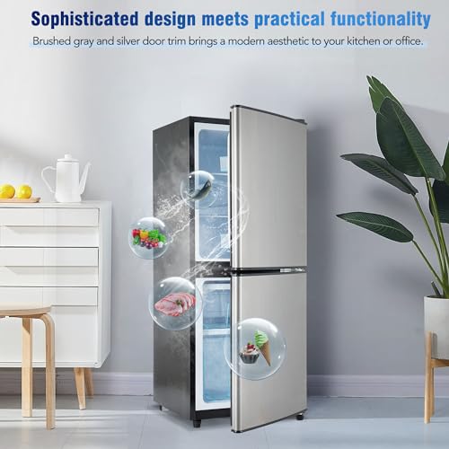 French Door Refrigerator with Dual Zone, 4.5 cu ft Fridge and 1.2 cu ft Freezer, 7 Temp Settings, 45 dB, Stainless Steel