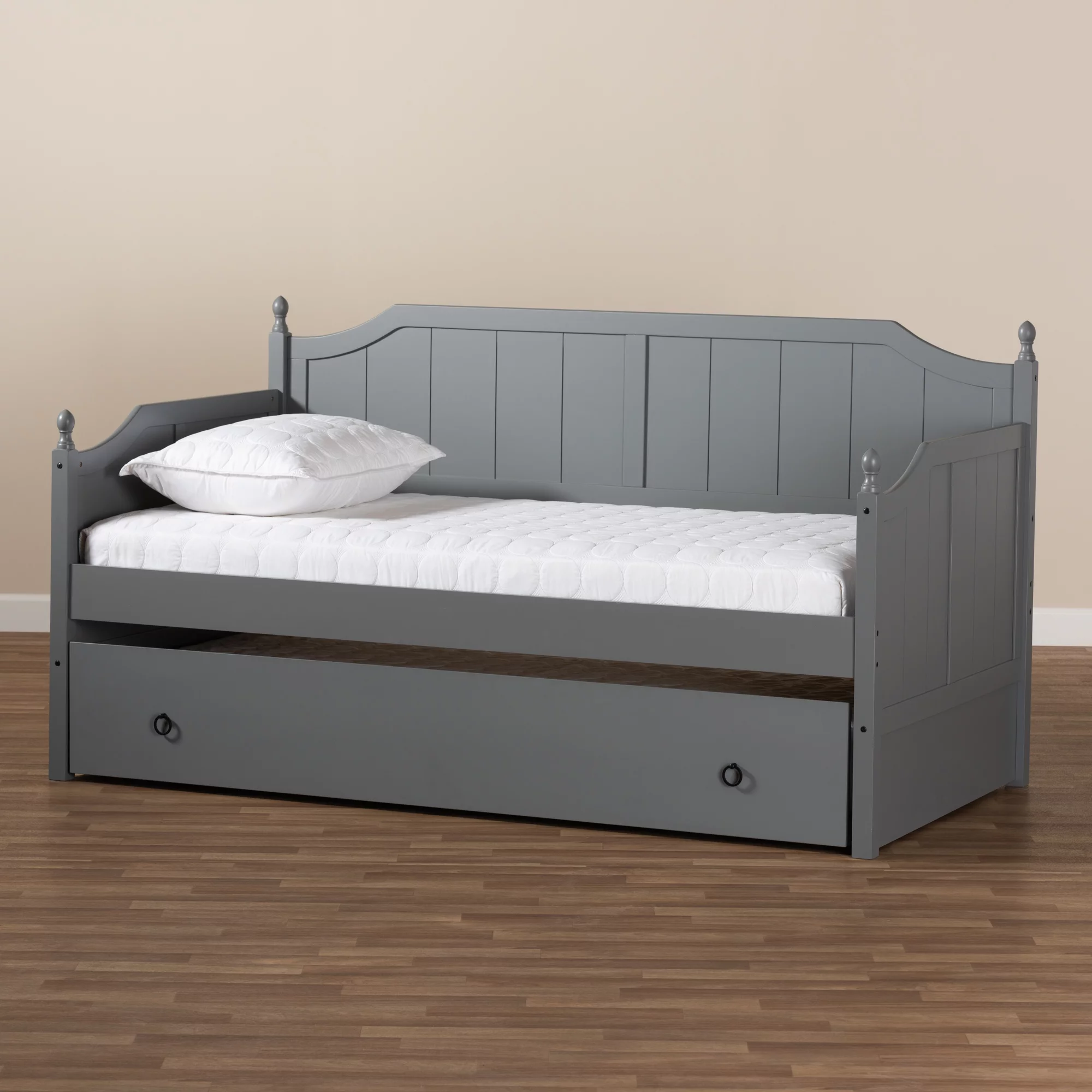 Baxton Studio Millie Cottage Farmhouse Wood Daybed with Trundle, Twin, Grey