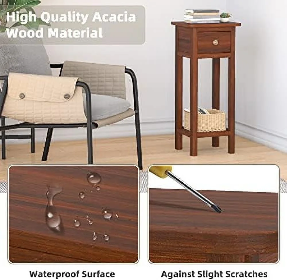 NLIBOOMLife Narrow End Table  Tall Nightstands Set of 2 with Drawer &amp;   Slim Bedside Tables w/Anti-Tipping Device  No Assembly  Wooden Small  for Small Space  Living Room  Bedroom  Na