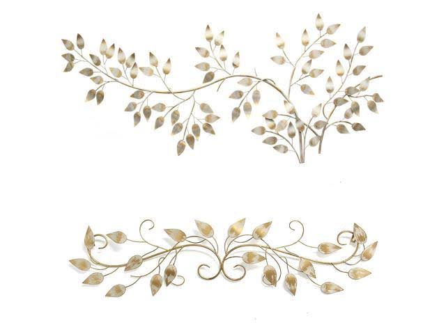 Stratton Home Decor Brushed Gold Over The Door Scroll Wall Decor with Brushed Flowing Leaves Wall Decor, Gold and Metallic White