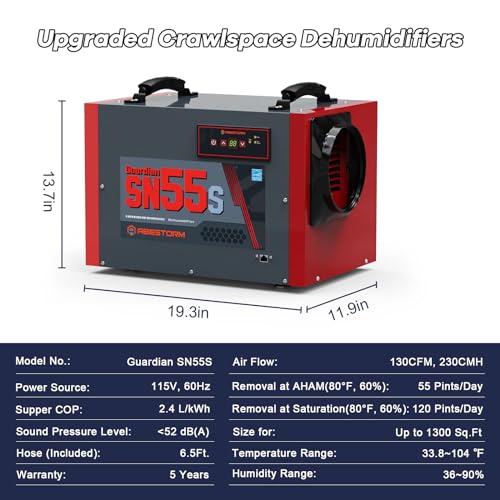 Abestorm Commercial Dehumidifier for Crawl Space Basement, 5 Years Warranty, Intelligent Humidity Control, Auto Shut off/Restart, 5 Years Warranty