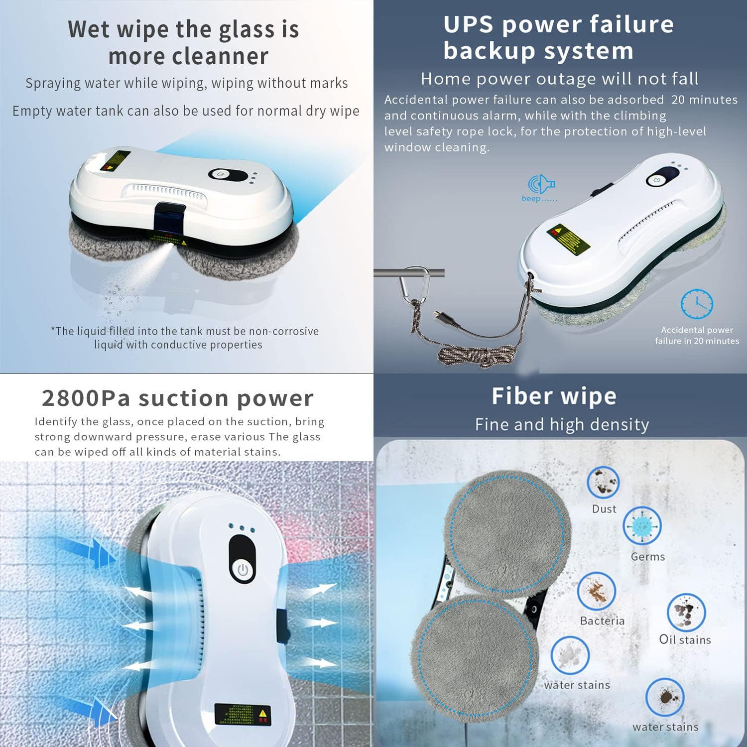 Window Cleaner Robot,Smart Window Vacuum Cleaner with Automatic Water Spray,Glass Cleaning Robot with Remote Control,for Interior/Exterior Highrise Windows