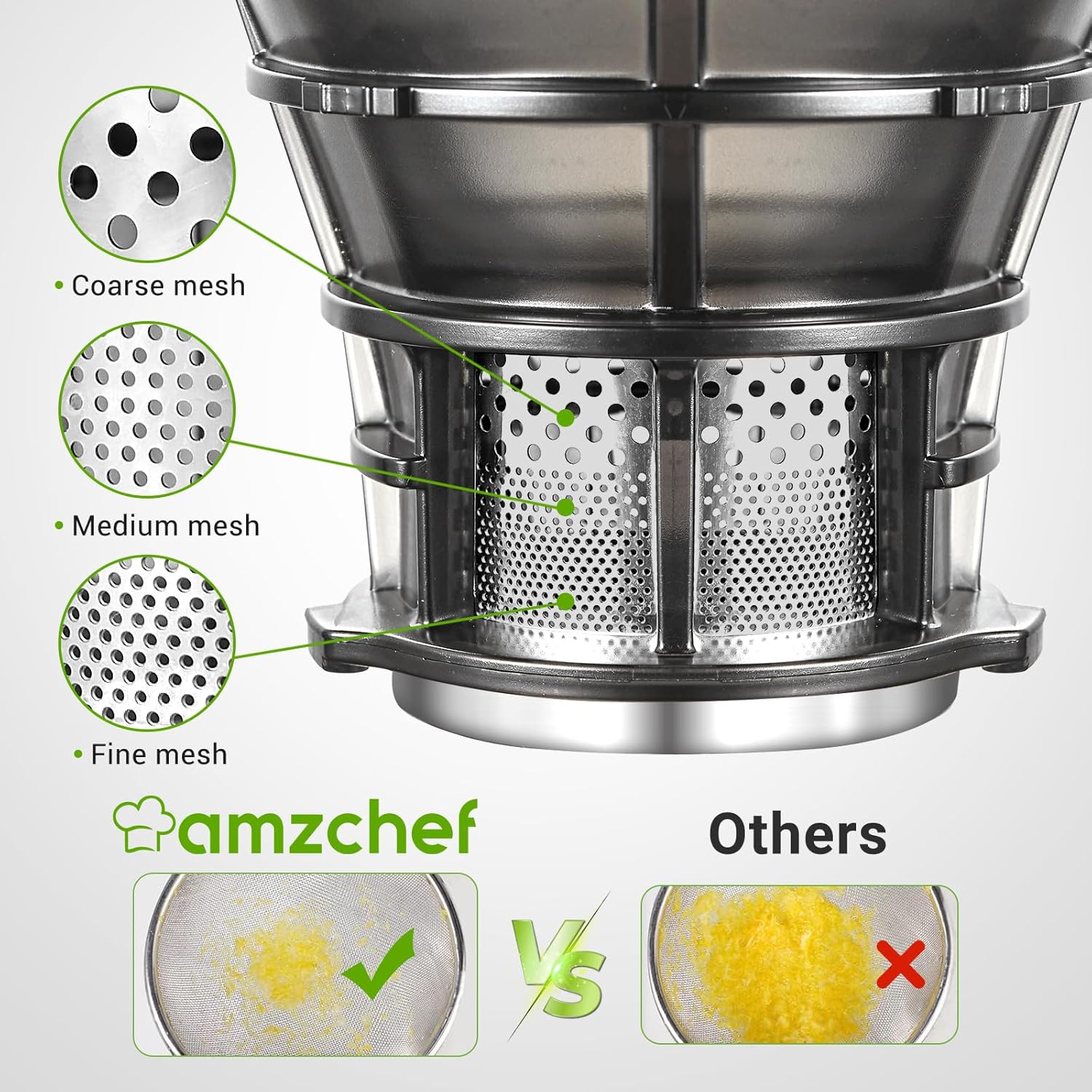 Juicer Machines, AMZCHEF 5.3-Inch Self-Feeding Masticating Juicer Fit Whole Fruits & Vegetables, Cold Press Electric Juicer Machines with High Juice Yield, Easy Cleaning, BPA Free, 250W