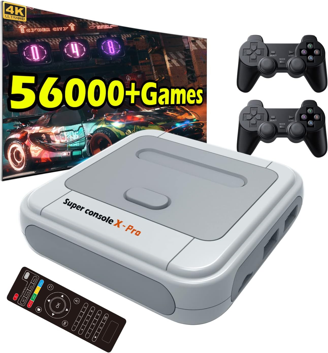 Super Console X PRO 256GB Retro Game Console with 62,000+ Games,Dual Systems,Video Game Consoles for 4K HD TV,2 Controllers,Compatible with PS1/PSP/MAME/DC,WiFi/LAN,Best Gifts for Friends (256GB)