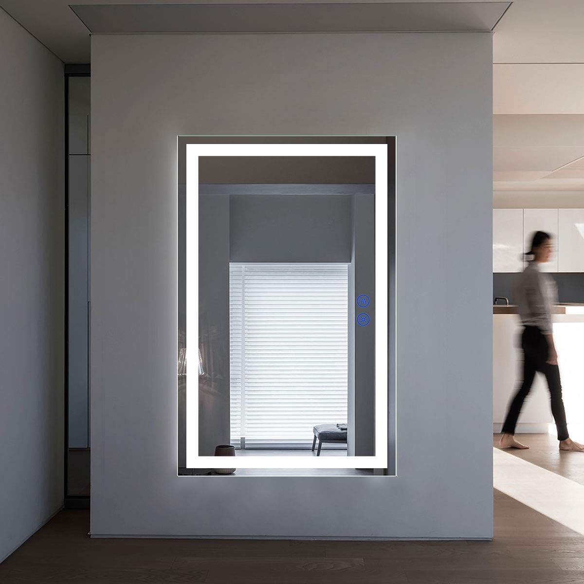 BHBL 60 x 36 Inch Illuminated LED Bathroom Mirror with Smart Button, Anti Fog, Dimmable, Bluetooth Speakers, Vertical & Horizontal Mount, Hotel Office Bar Mirror (D224-6036A)