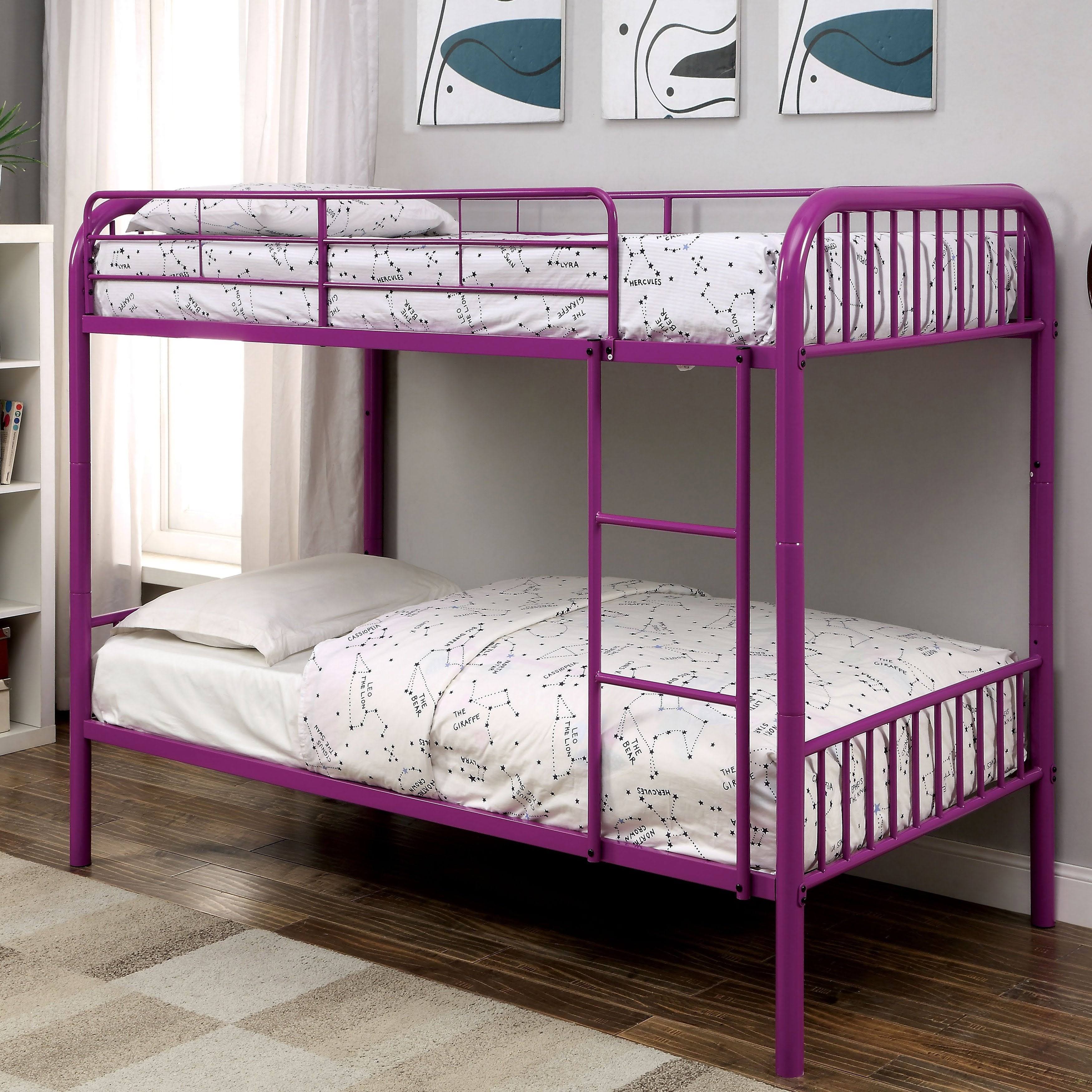 Furniture of America Linden II Twin Over Twin Metal Bunk Bed (Black)