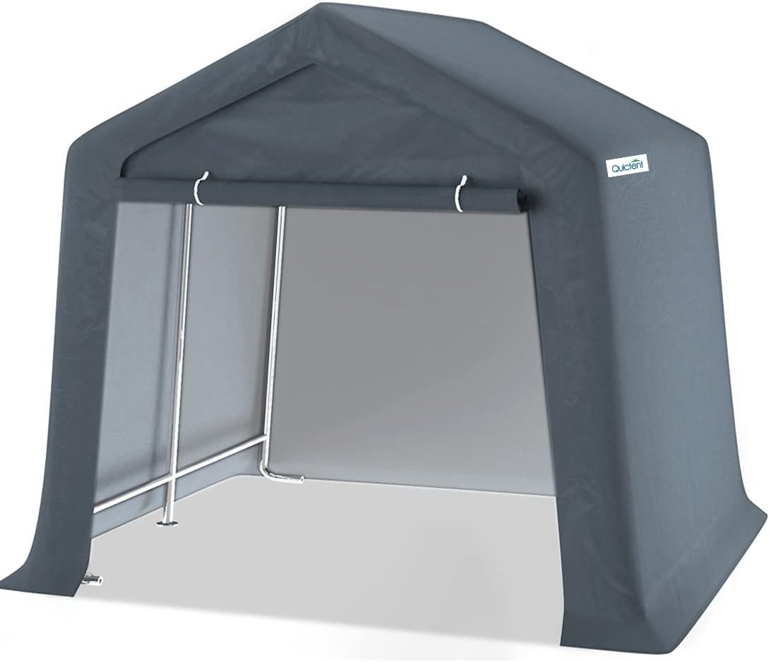 Quictent 7' x 12' Storage Shelter Storage Shed Heavy Duty Carport Outdoor Car Canopy-Grey