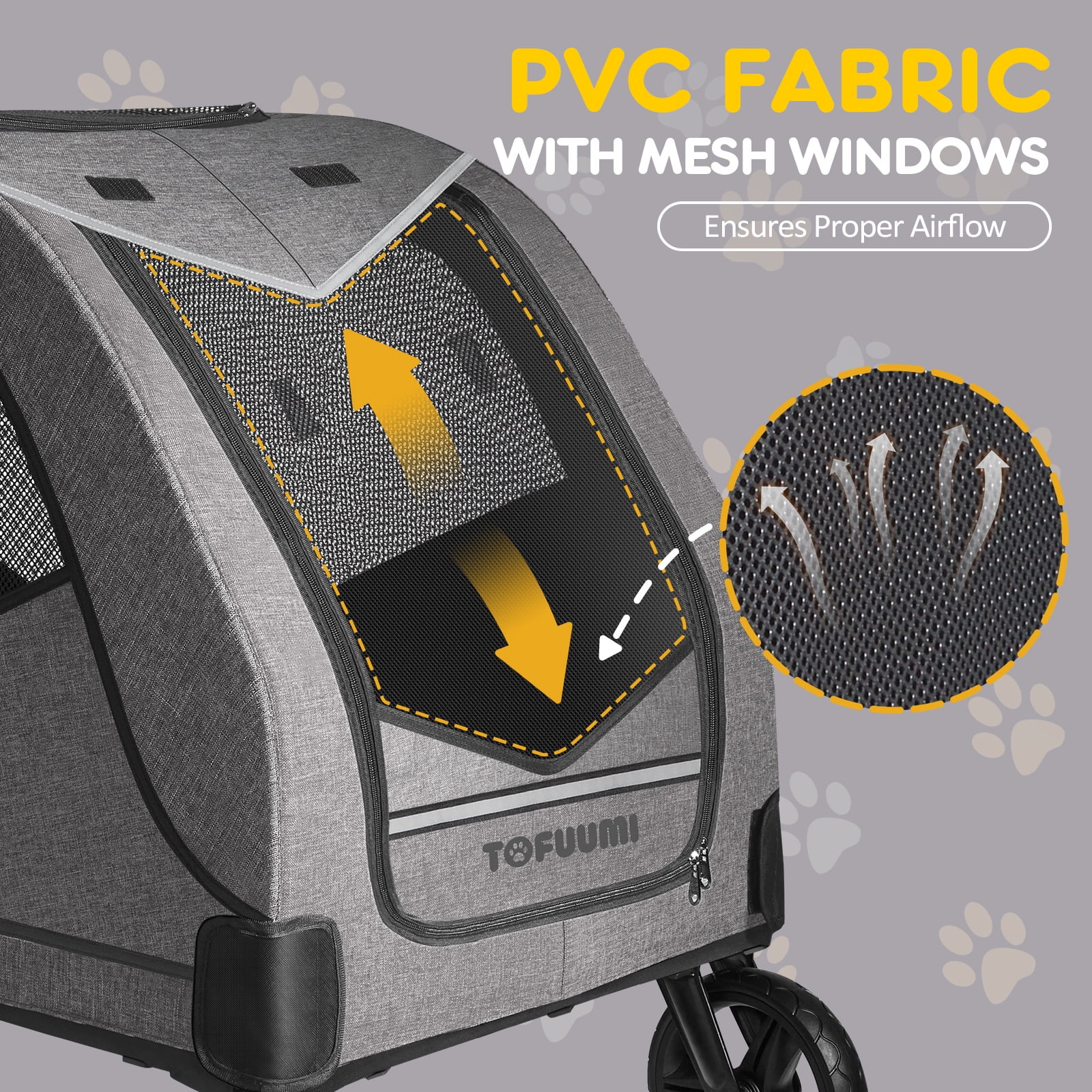TOFUUMI 4 Wheel Dog Stroller, Folding Pet Stroller for Large Dogs,Up to 132 lbs, Gray - Curated Treasures Market