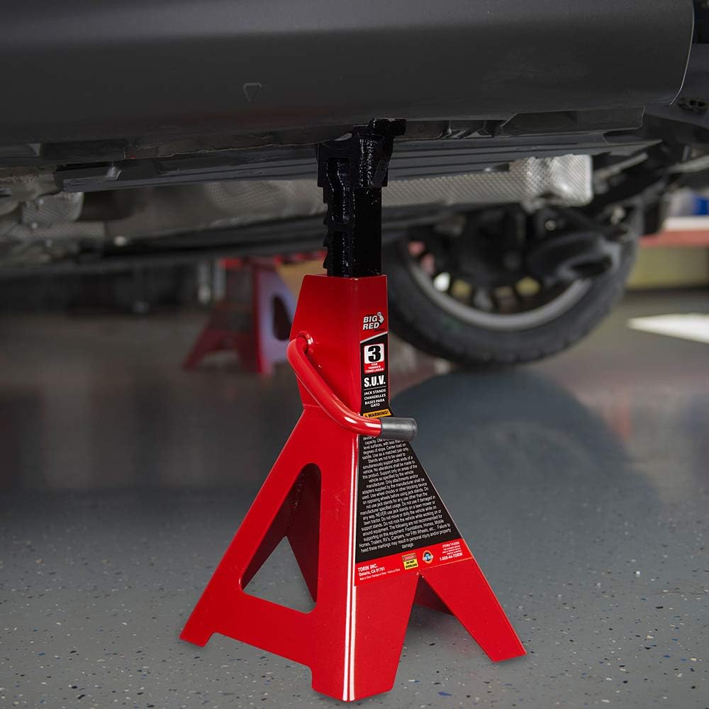 BIG RED T43006 Torin Steel Jack Stands (Fits: SUVs and Extended Height Trucks): 3 Ton (6,000 lb) Capacity, Red, 1 Pair Pack of 2